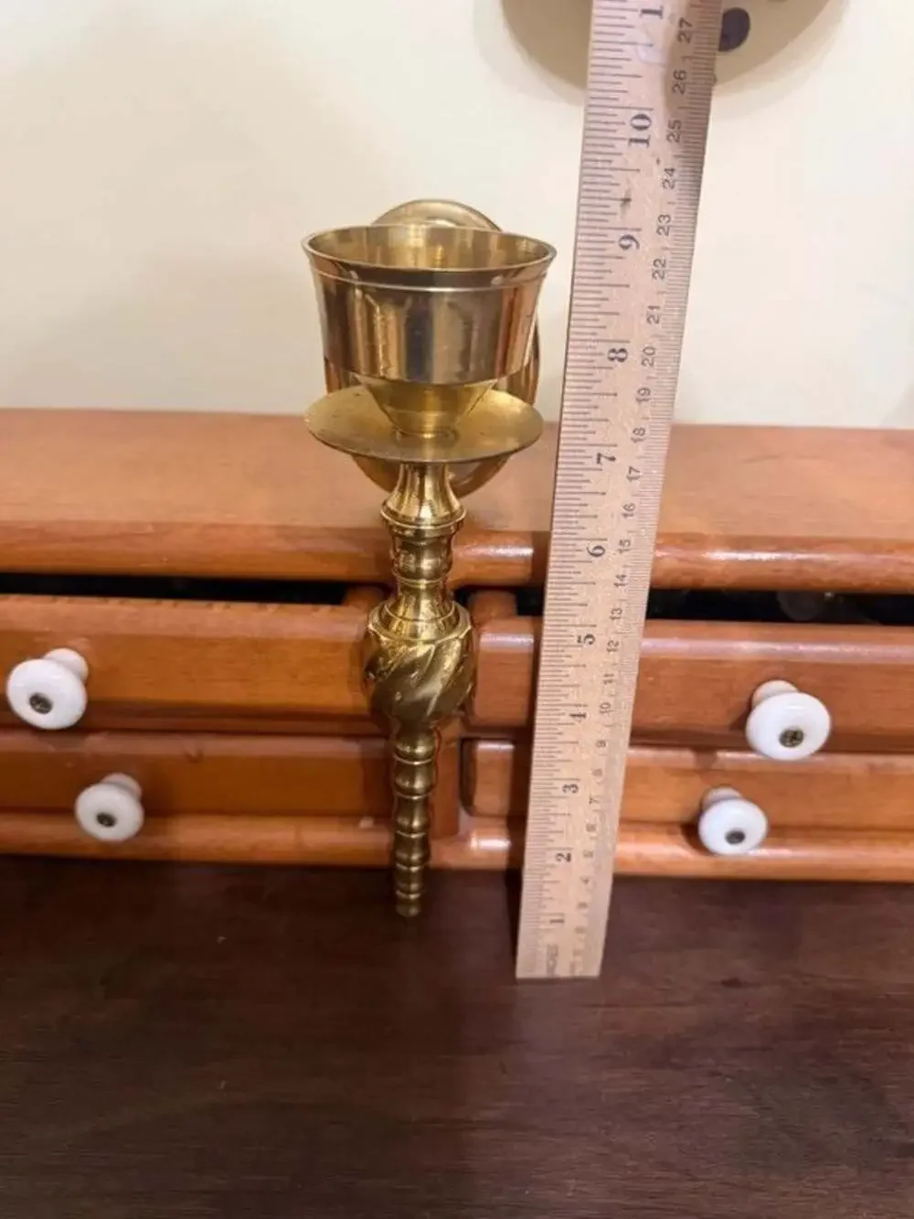 Pair of Vintage Solid Brass Wall Sconce Candle Holders with Swirl Detail